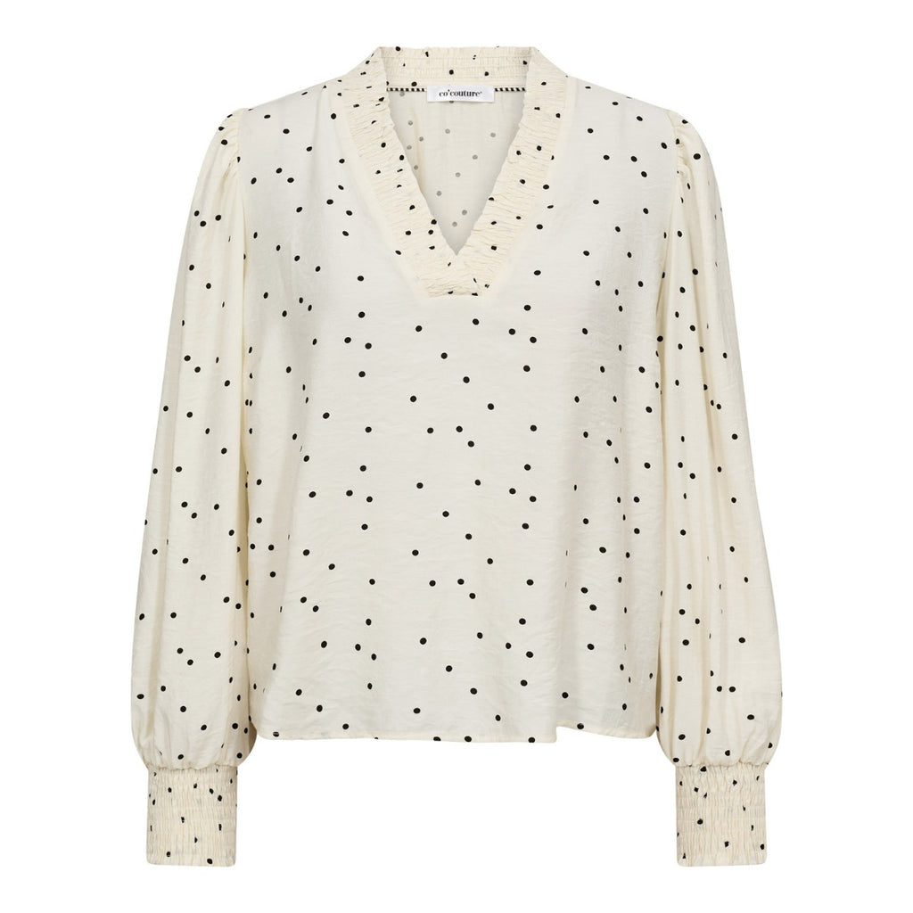 Diem Dot V-Blouse Off White