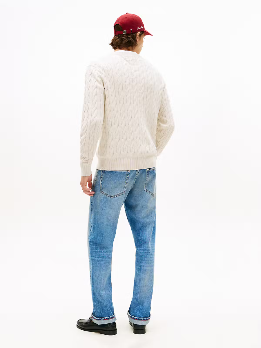 Classic Cotton Cable Crew Neck Heathered Oatmilk
