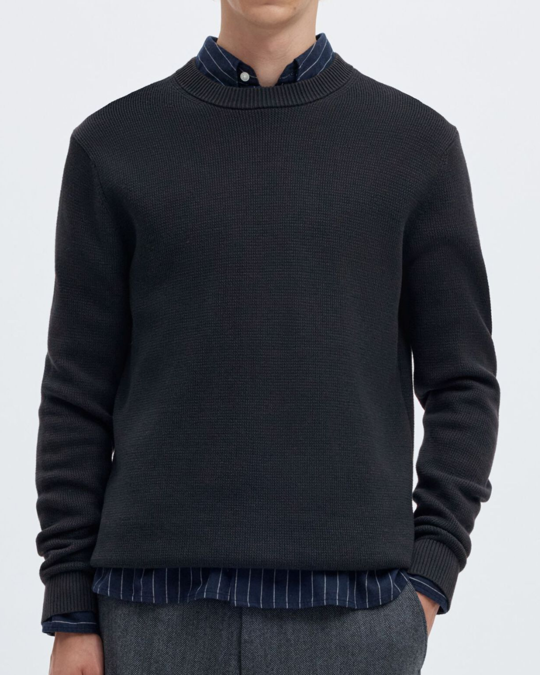 Selected SLHdane Ls Knit Structure Crew Neck Dark Navy