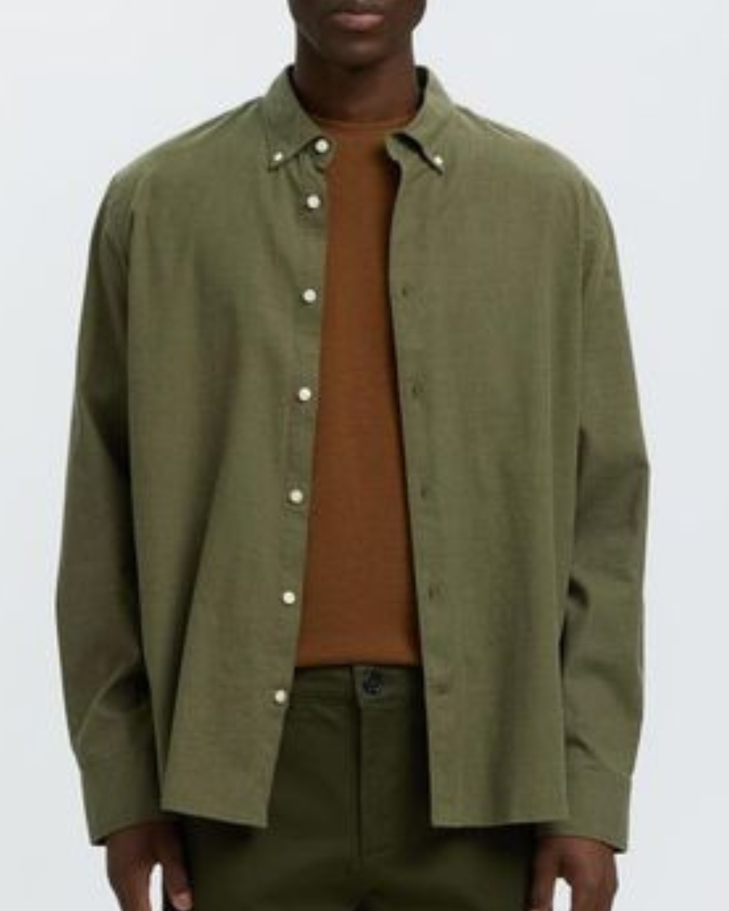 Selected Slmcole-Jay Reg Melange Ls Shirt No Olive Green