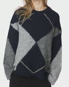 Neo Noir Inga Check Fluff Knit Blouse Navy