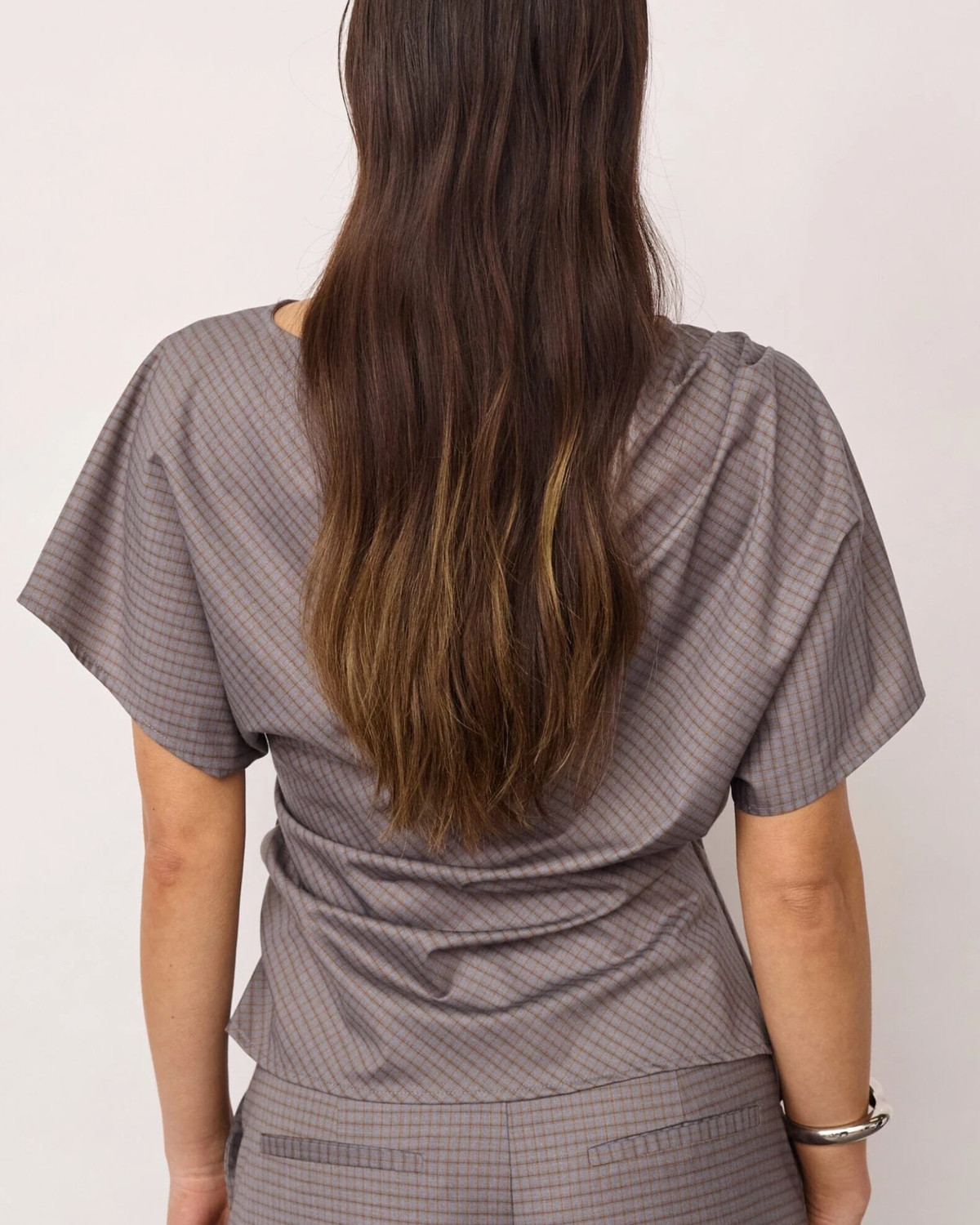 Co'Couture Jove Check Pleat Blouse Light Grey