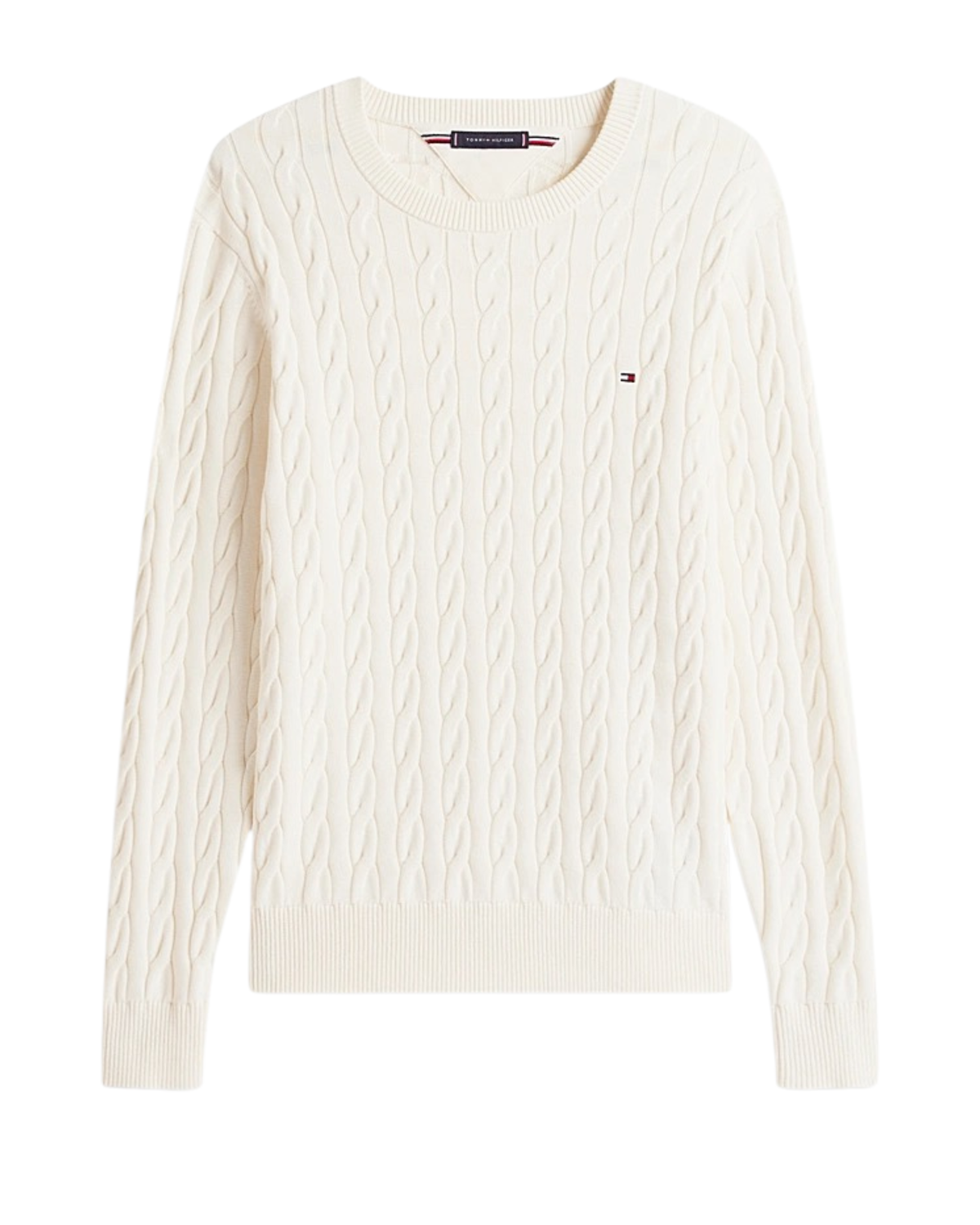 Tommy Hilfiger Classic Cotton Cable Crew Neck Beige