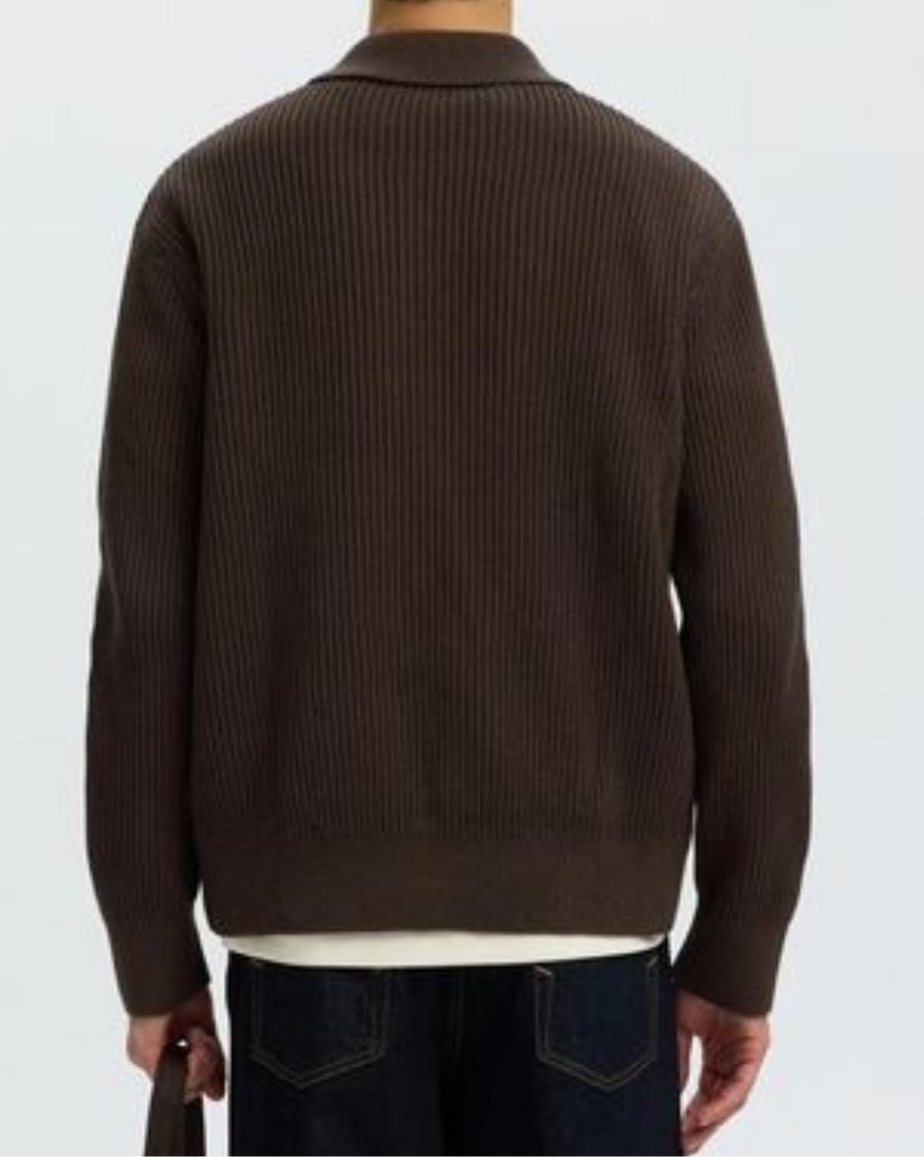 Selected "SLMDRY LS RIB" Polo Cardigan Brown