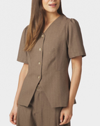 Neo Noir Jules Pinstripe Blouse Taupe