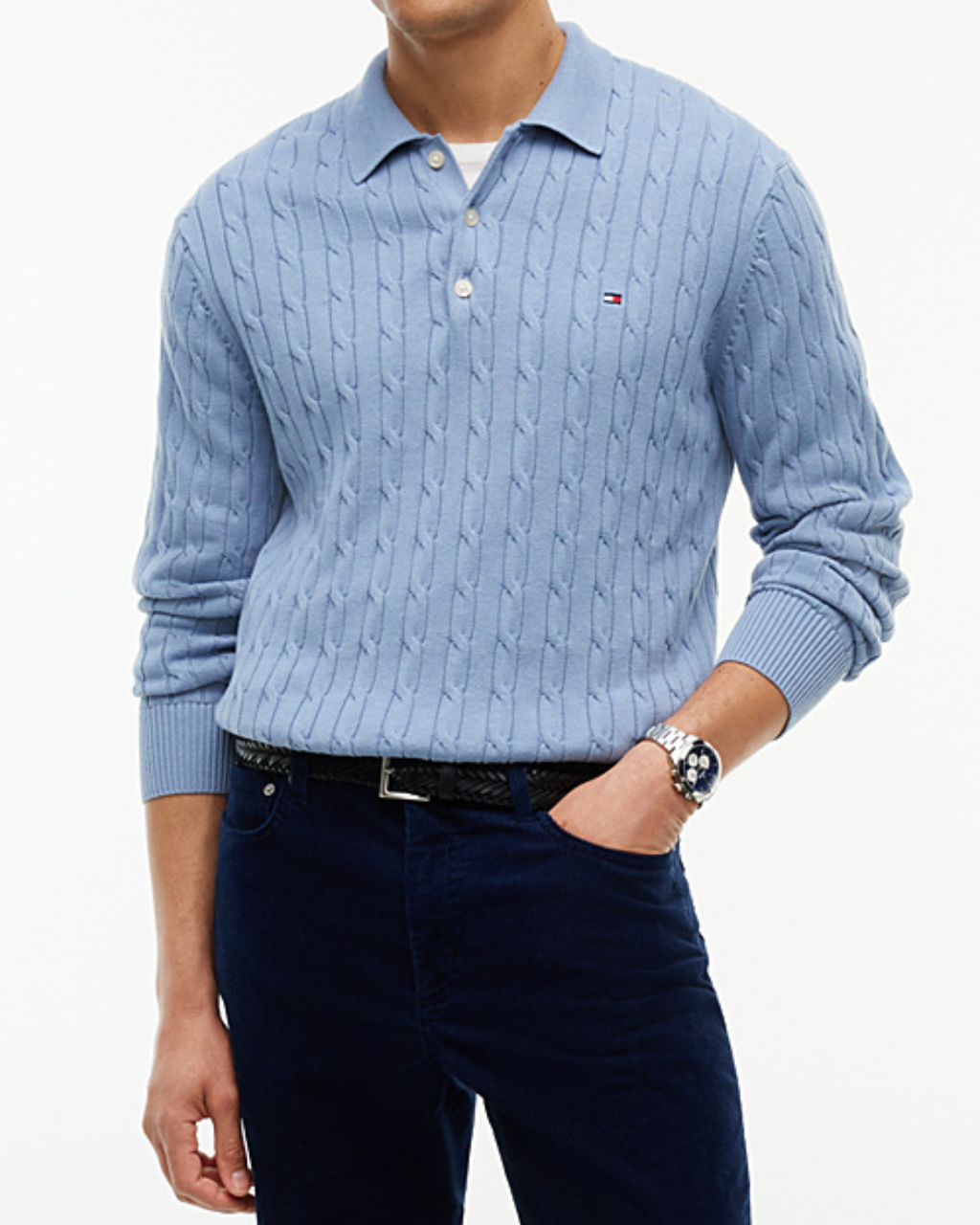 Tommy Hilfiger Classic Cotton Cable LS Polo Brisk Blue