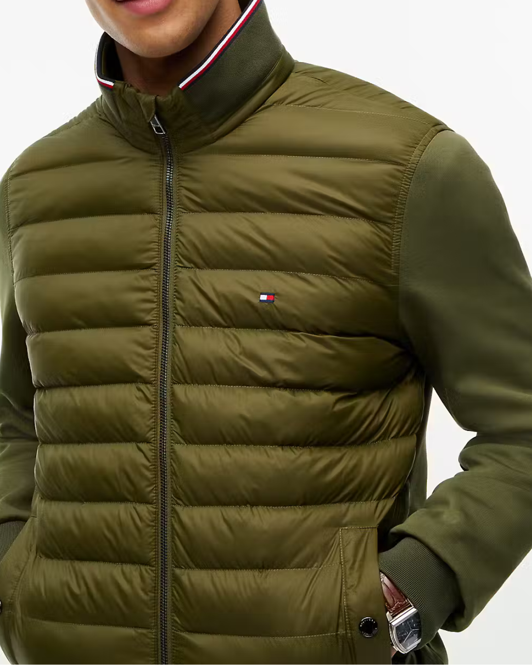 Tommy Hilfiger Mix Media Ess Stand Collar Jacket Hunstman Green