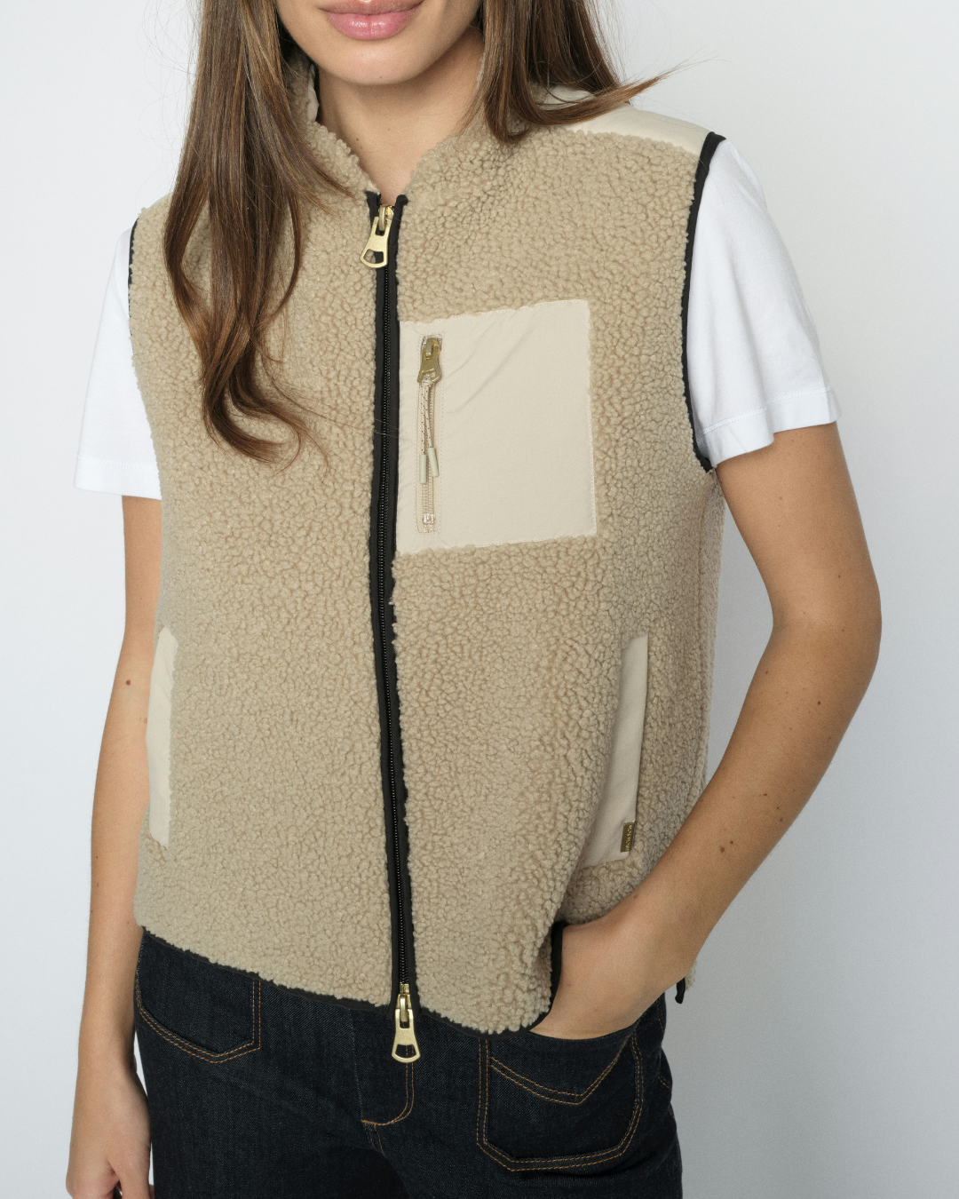 Mos Mosh Rowe Eli Teddy Vest Feather Gray