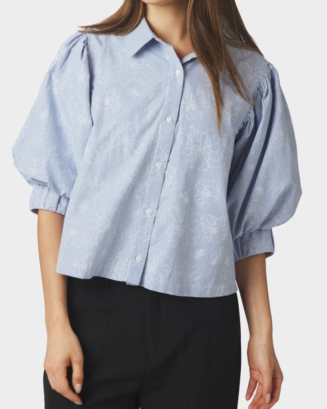 Neo Noir Etta Flower Stripe Shirt Light Blue