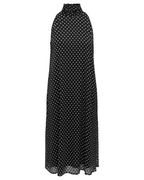 Polka S/L Halterneck Midi Dress Black/White Dots