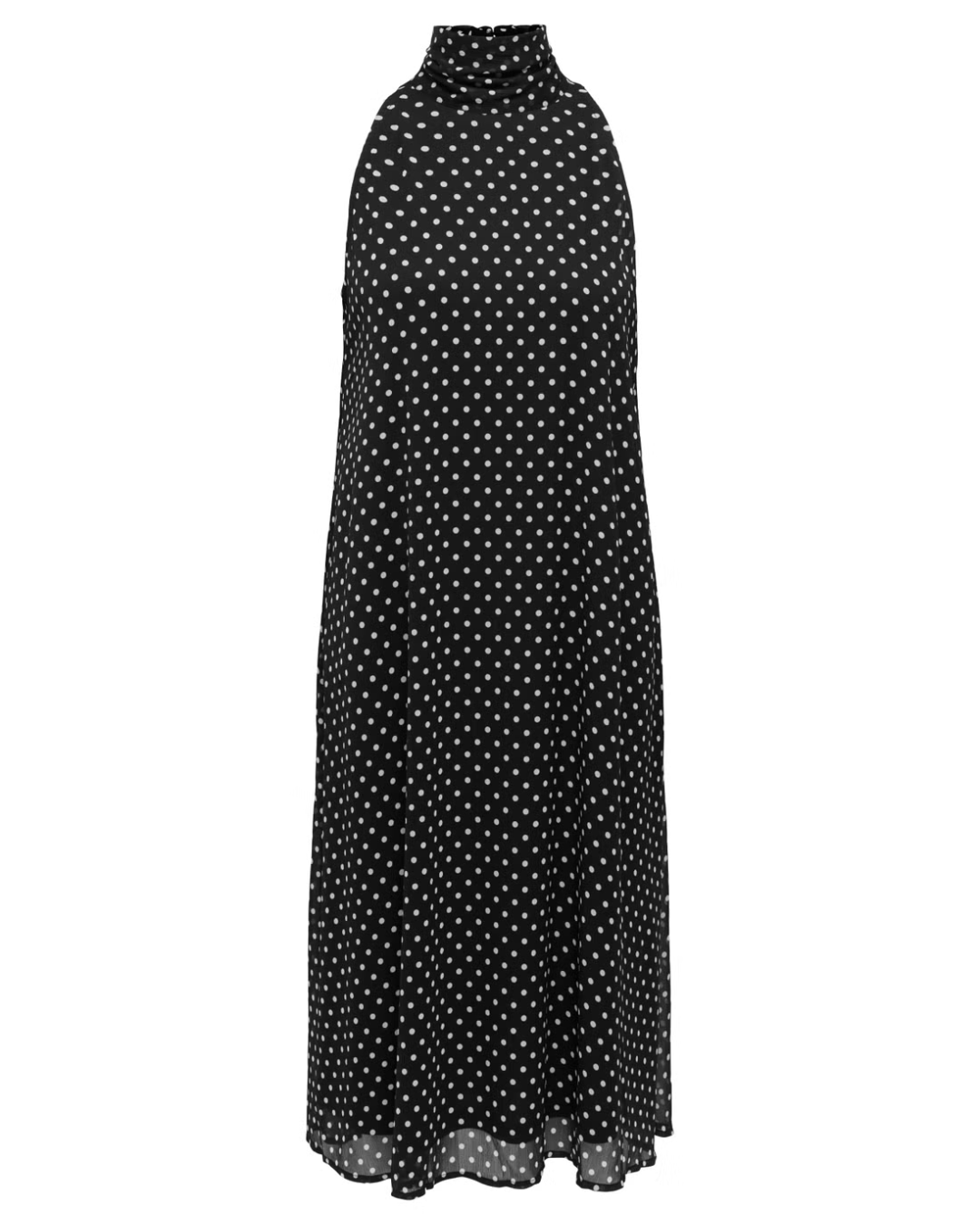 Polka S/L Halterneck Midi Dress Black/White Dots