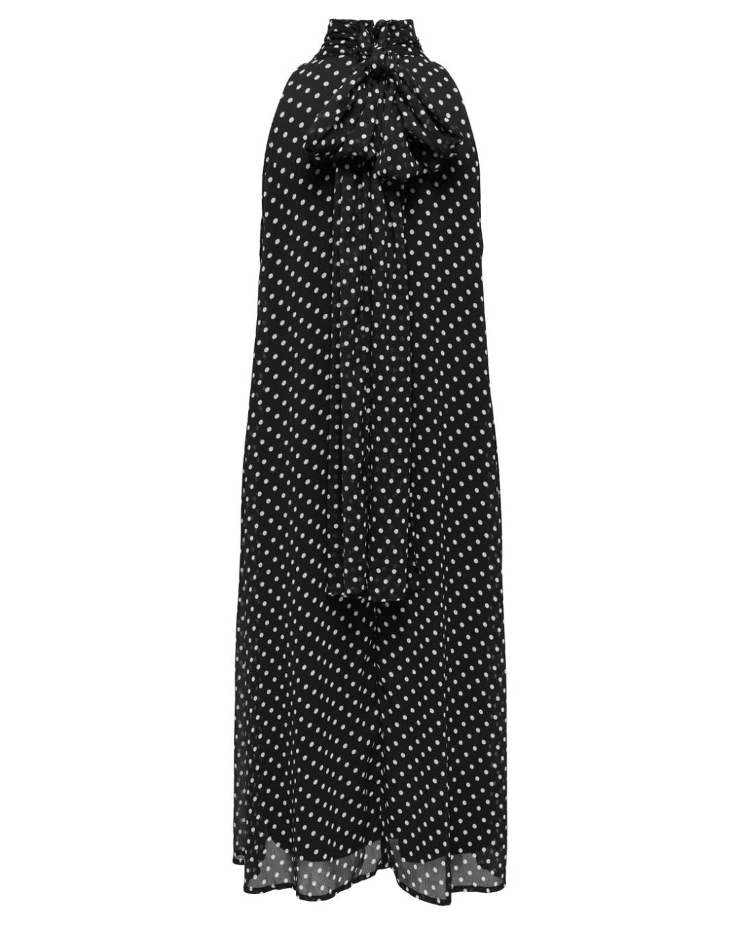 Polka S/L Halterneck Midi Dress Black/White Dots