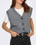 JDY Super S/L V-Neck Vest Noos Medium Grey Melange