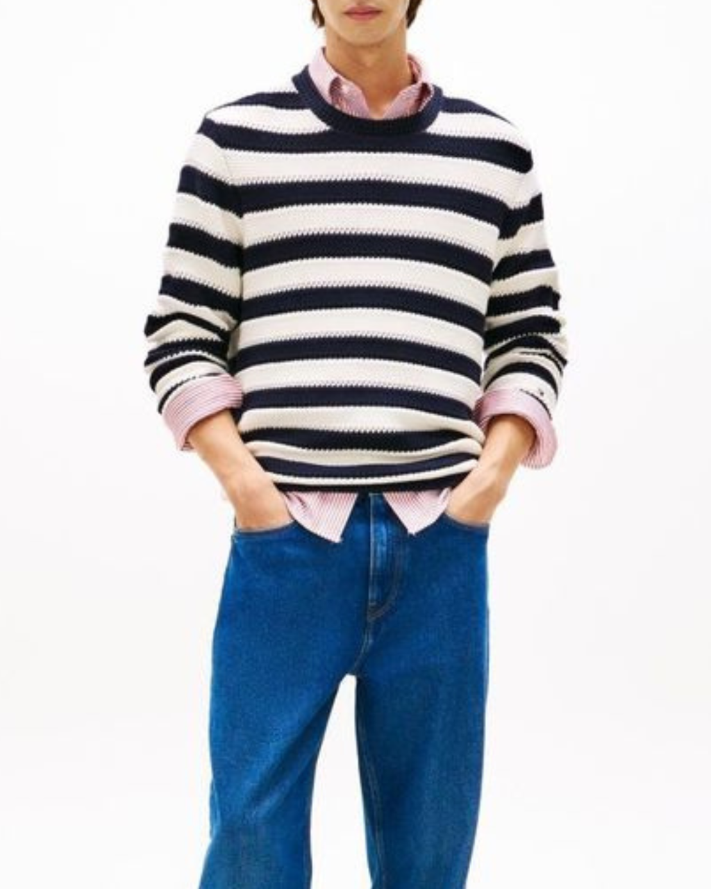 Tommy Hilfiger Crochet Block Stripe Crew Neck Desert Sky