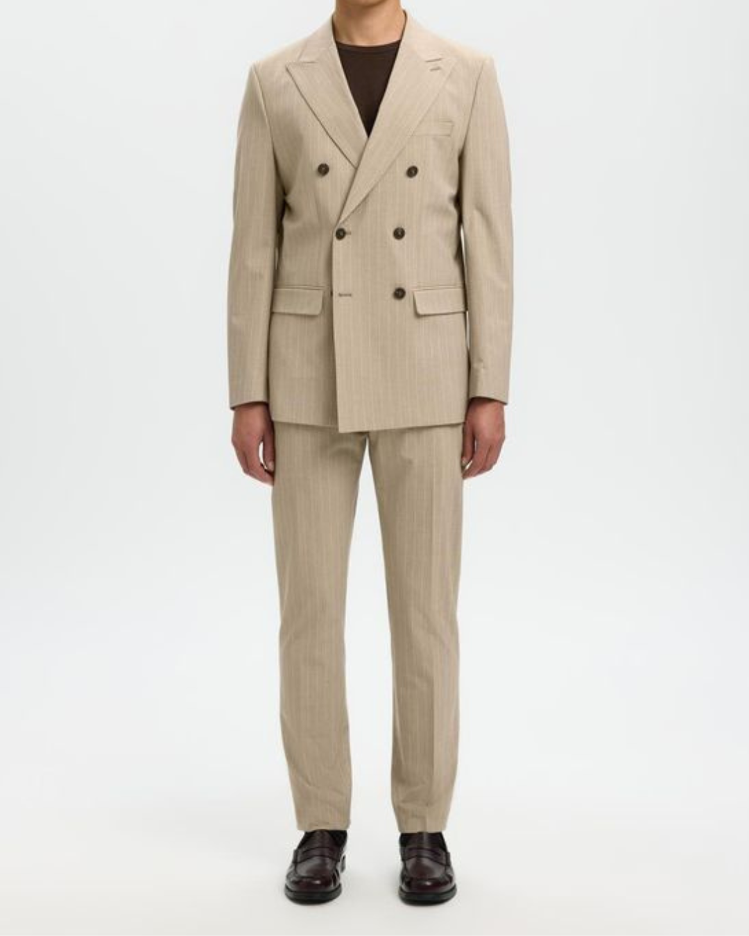 Selected Homme Slim Liam Pinstriped Habitbuks Sand