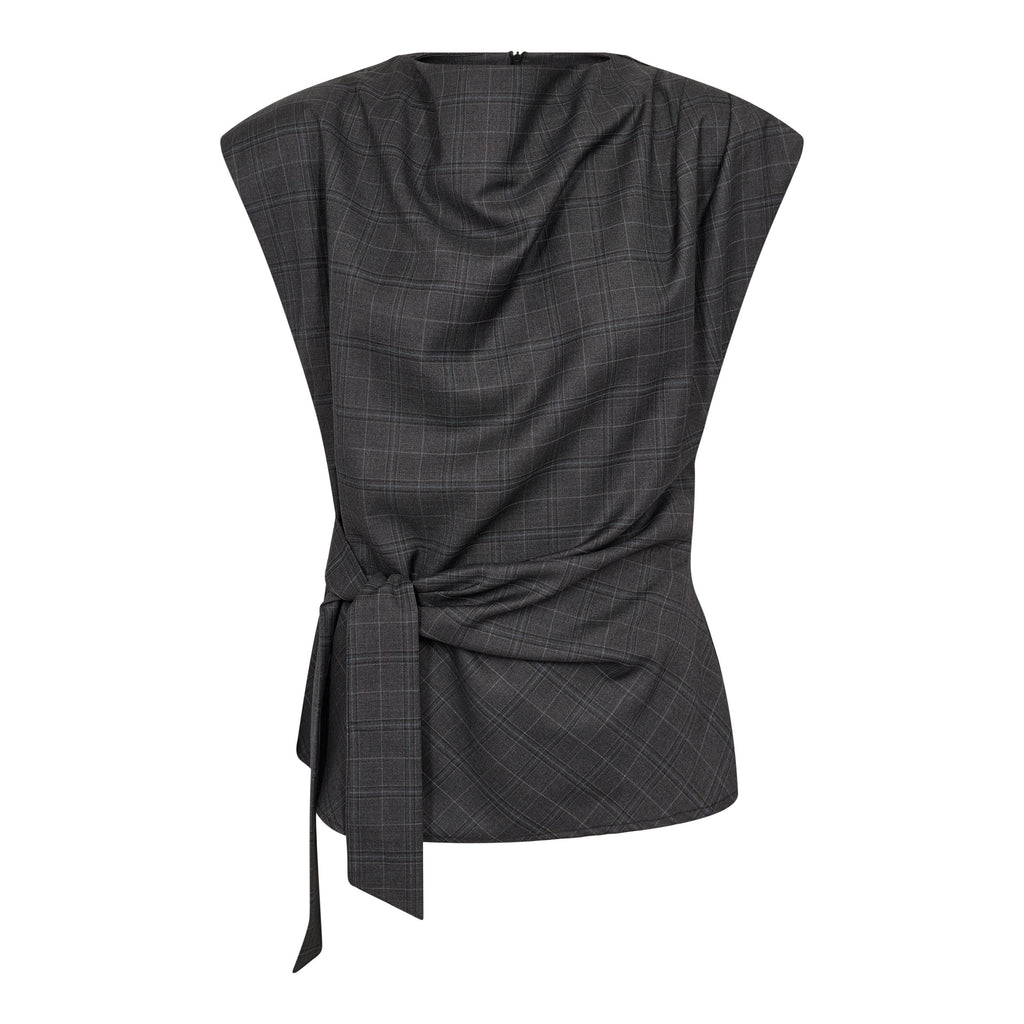 Co'Couture Elora Check Pleat Top Dark Grey