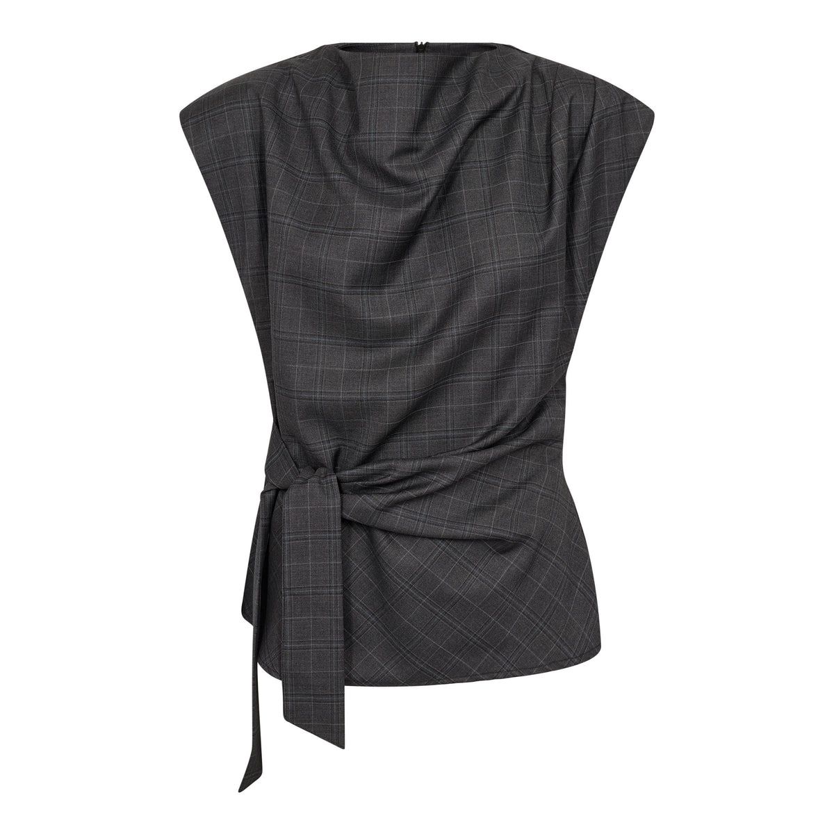 Co'Couture Elora Check Pleat Top Dark Grey