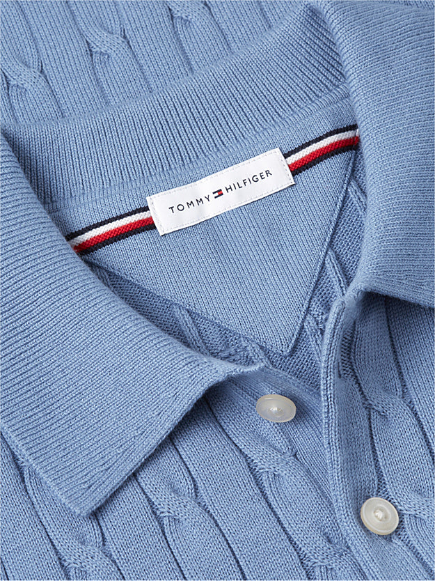 Tommy Hilfiger Classic Cotton Cable LS Polo Brisk Blue