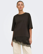 Alma 2/4 Lace Detail T-shirt Chocolate Torte