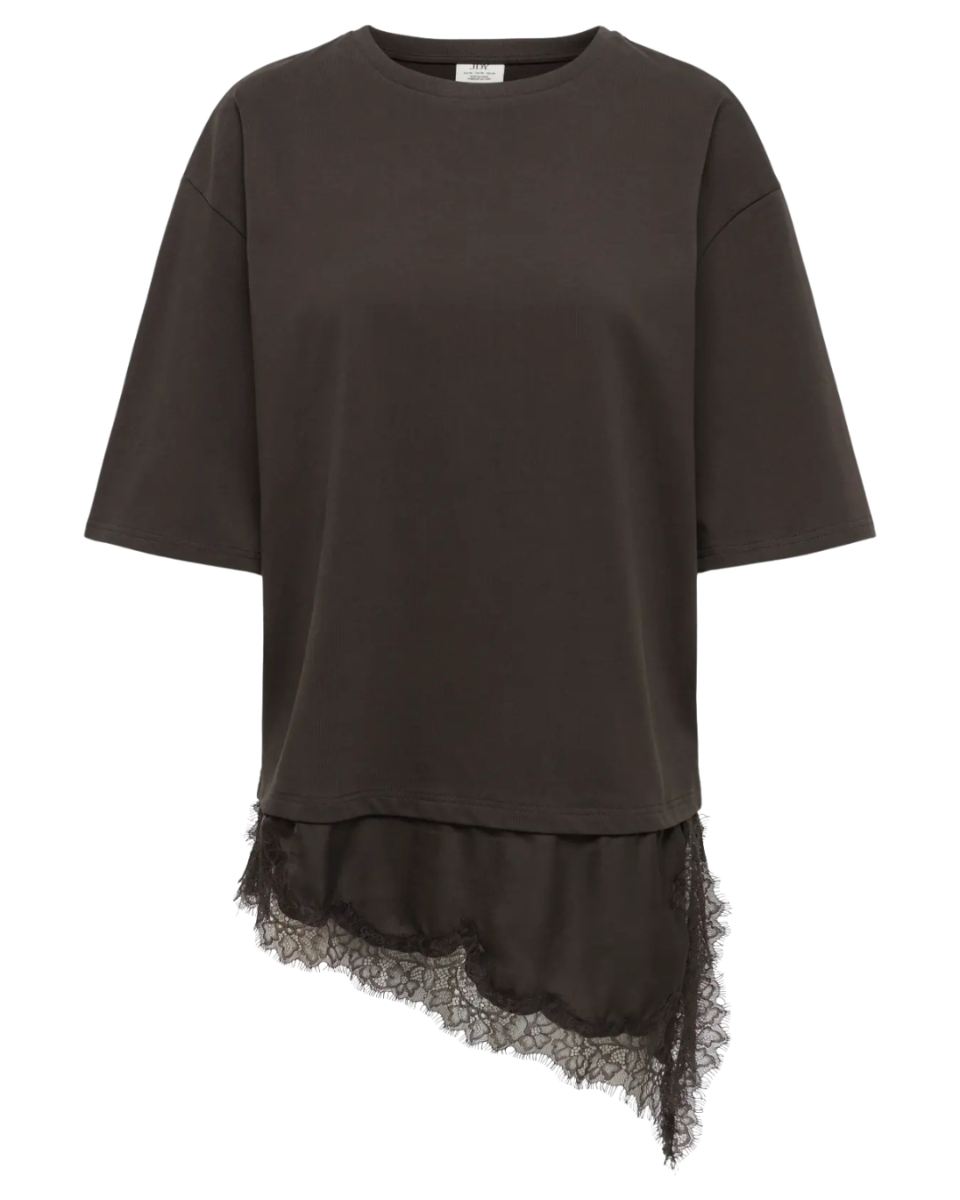 Alma 2/4 Lace Detail T-shirt Chocolate Torte
