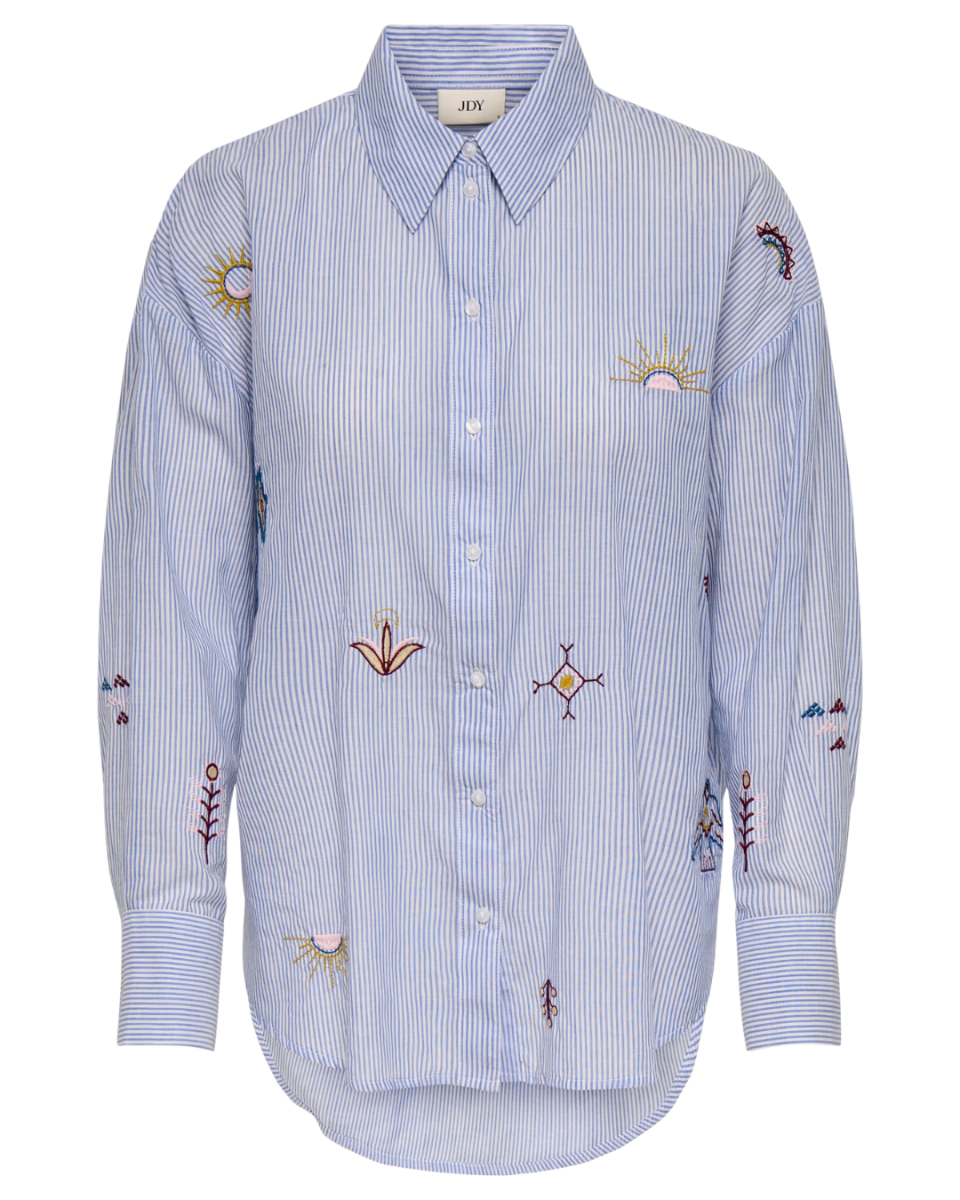 Paige L/S Loose Emb. Shirt Cloud Dancer/Blue