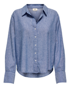 Mila L/S Loose Linen Shirt Star Sapphire/Cloud Dancer