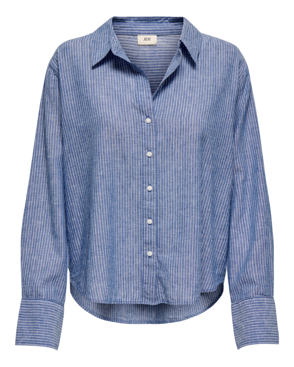Mila L/S Loose Linen Shirt Star Sapphire/Cloud Dancer