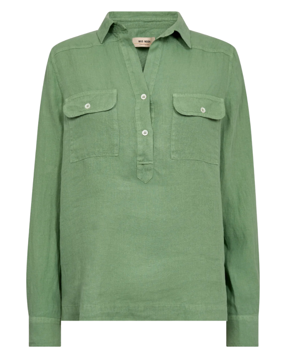MMEnna Linen Pocket Blouse Turf Green