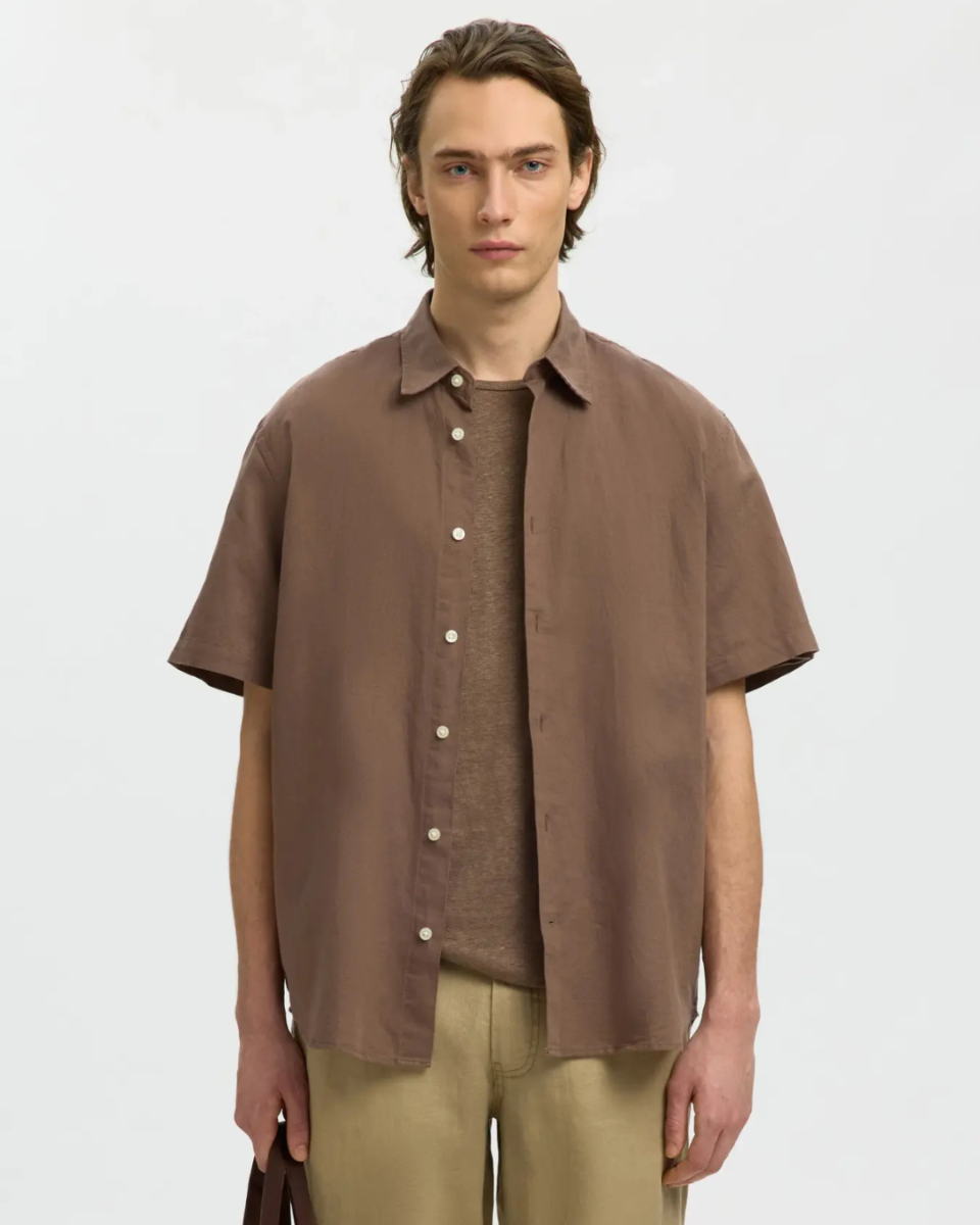 Regclaus Clay Linenblend SS Shirt Chocolate Chip