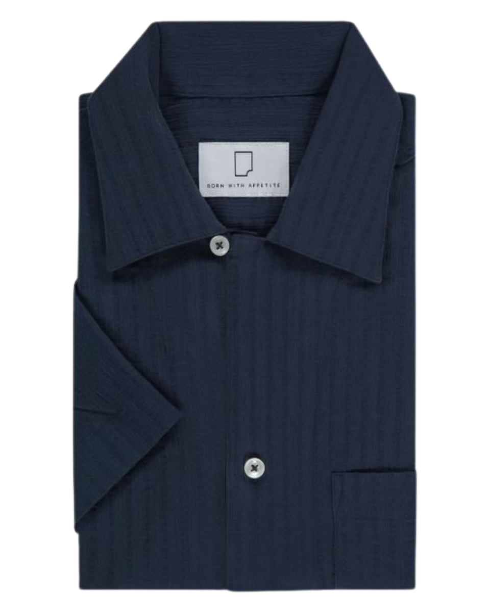 Walker Crepe Camp Shirt SS Navy