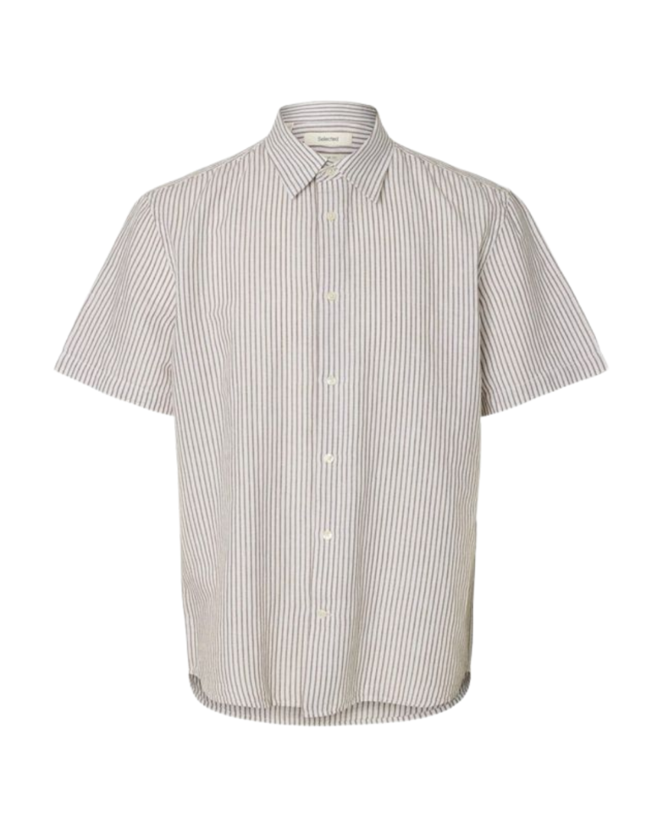 Reg Claus Clay Linenblend SS Shirt Bright White/Ch