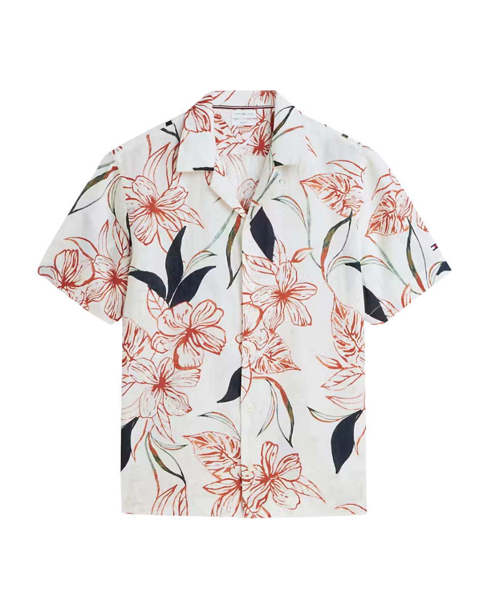 Linen Resort Prt SS RF Shirt Ivory Petal