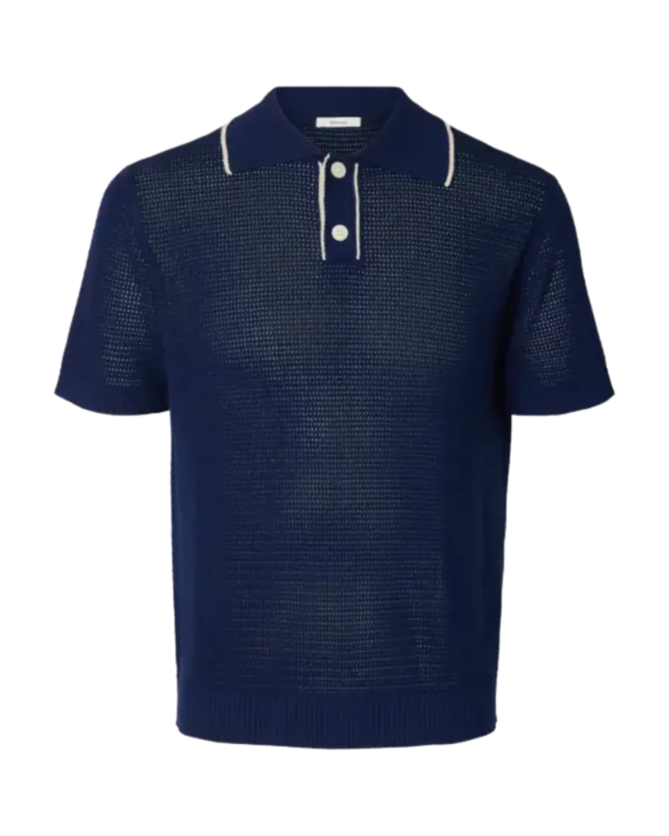 Jesse SS Knit Open Structure Polo Ocean Cavern/Bi