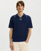 Jesse SS Knit Open Structure Polo Ocean Cavern/Bi
