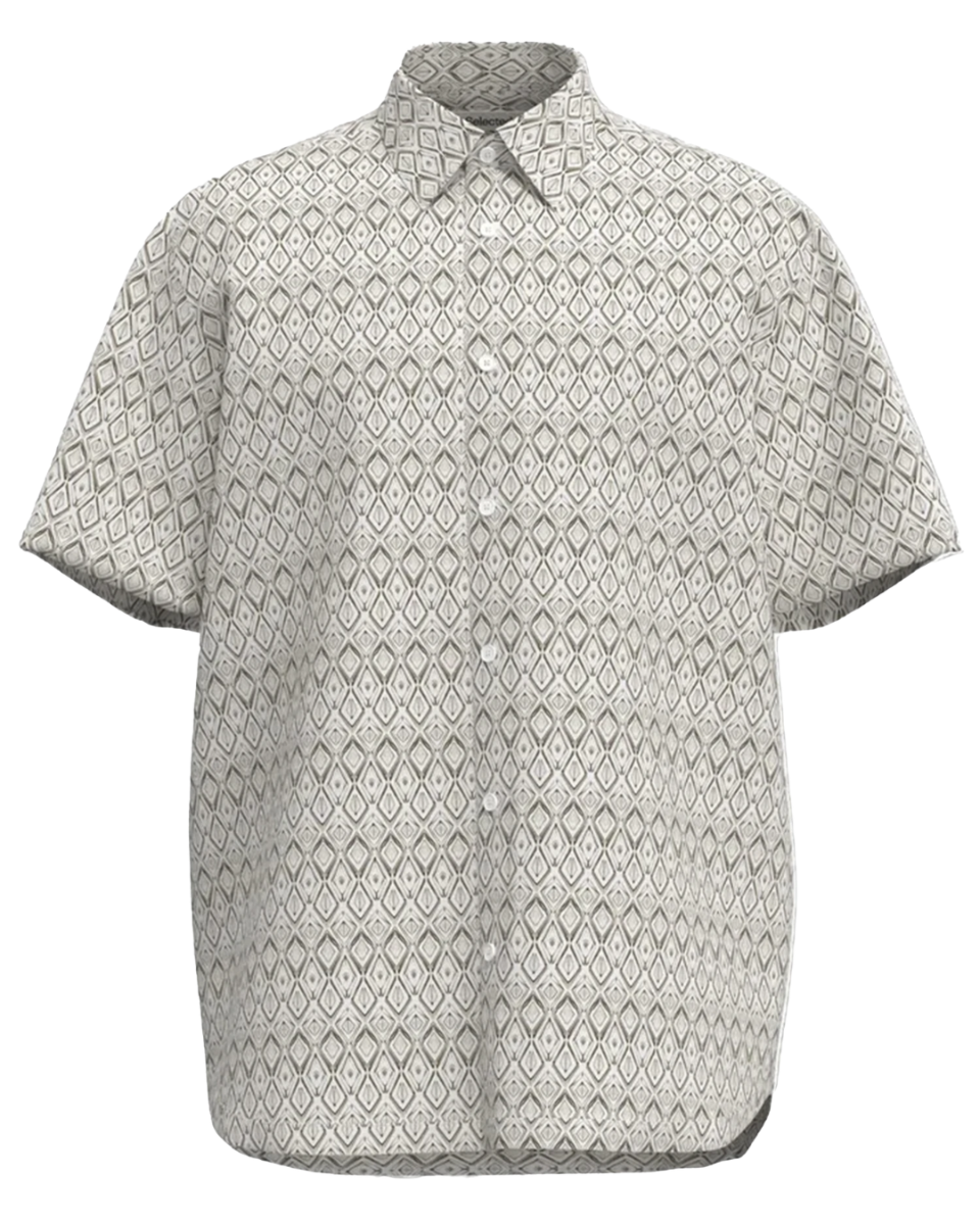 RegClaus Clay Linenblend SS Shirt Egret/Geo Diamond