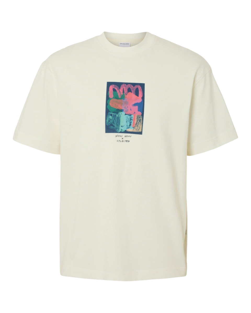Relaxwill License SS O-Neck Tee Egret/Multi Col