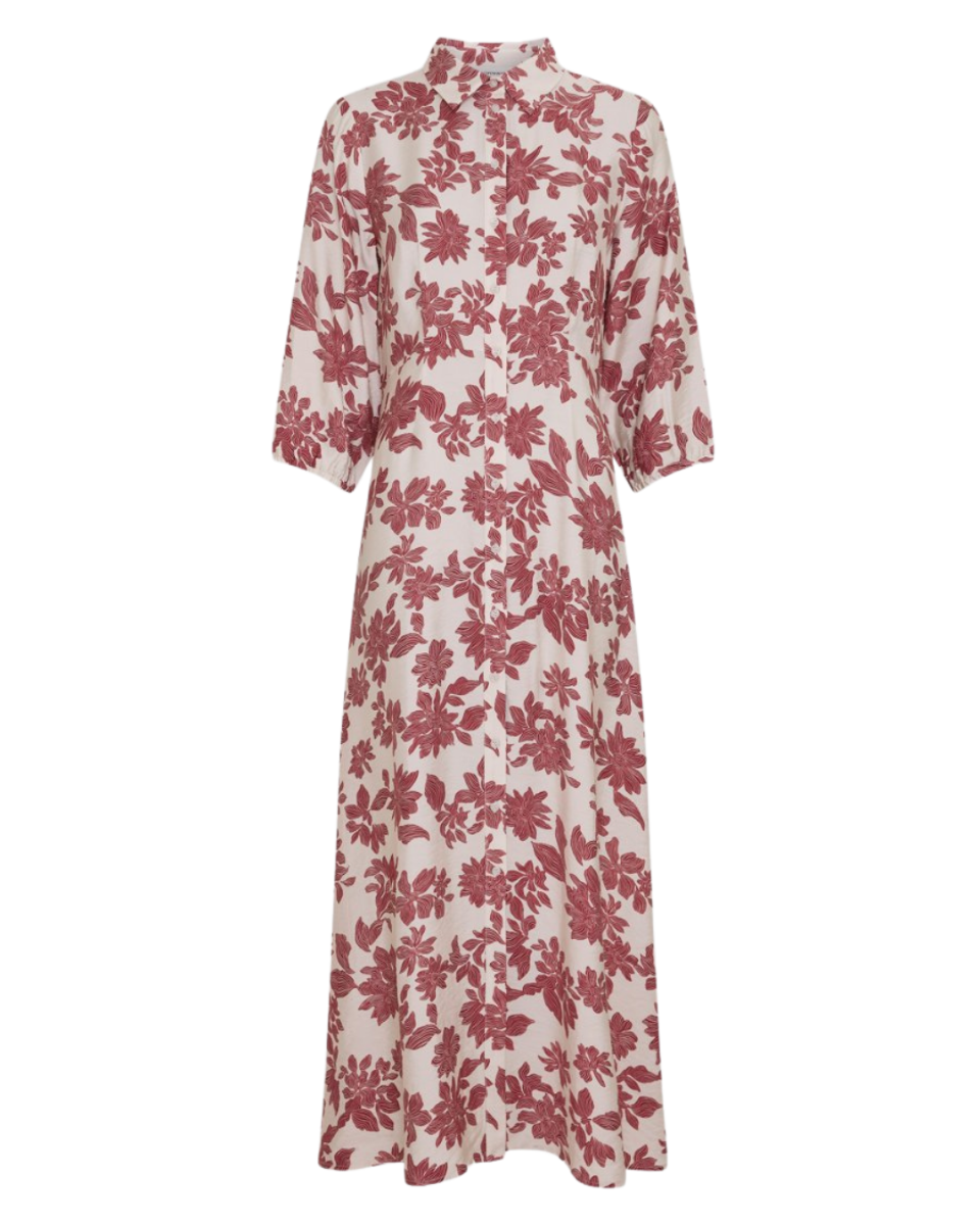 Vildana 3/4 Shirt Dress Rhubarb Flower