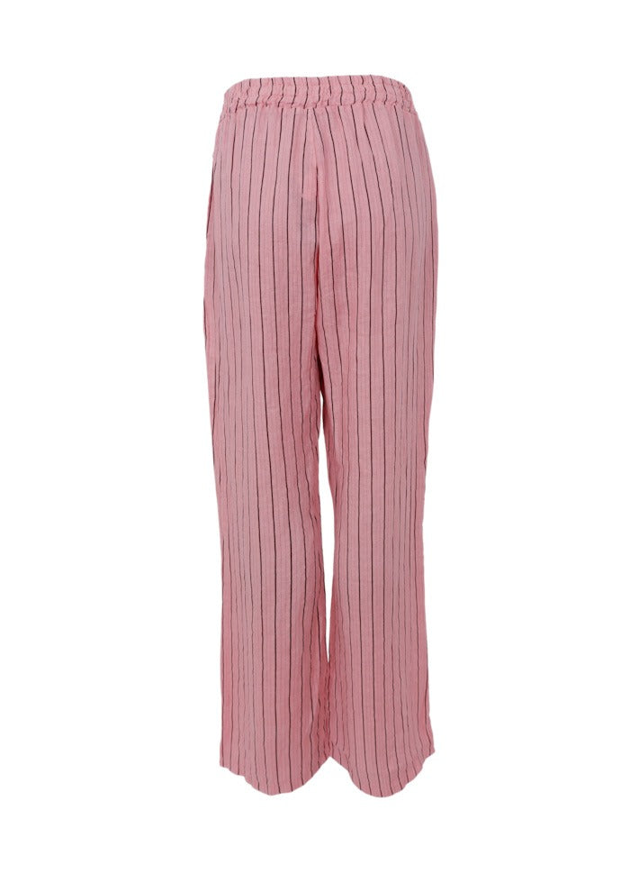 Melina Wide Linen Pant Rose Stripe
