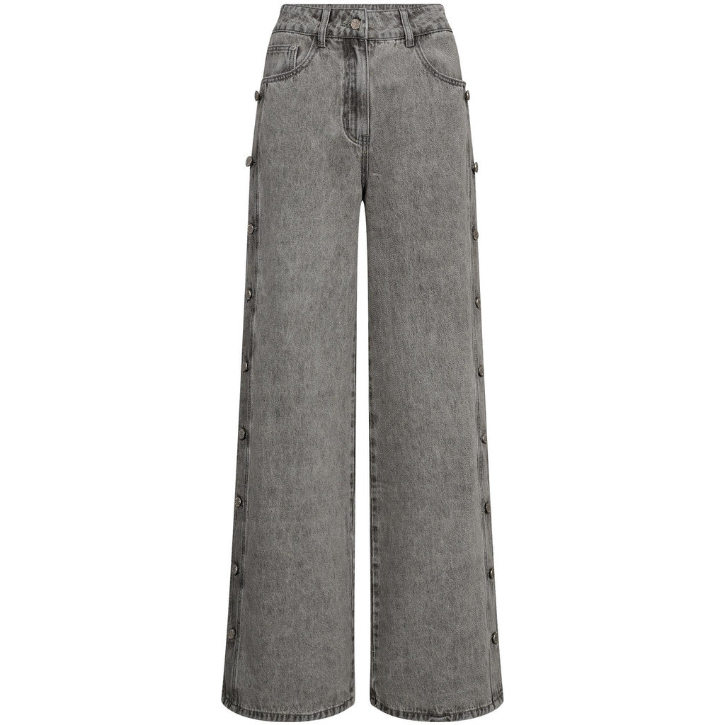 Side Panel Button Jeans Grey