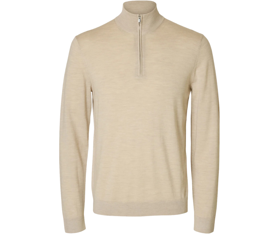 Tray Ls Knit Merino Half Zip Kelp