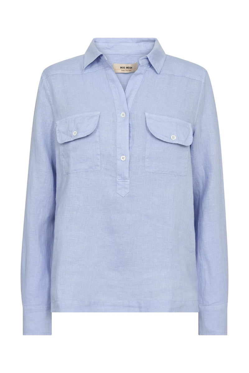 MMEnna Linen Pocket Blouse Brunnera Blue