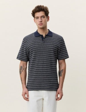 Knitted Stripe Polo Dark Blue